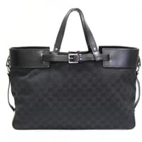 GUCCI Horizontal Buckle Tote Bag GG Canvas Black #75048