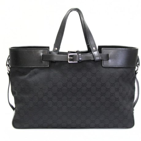 GUCCI Horizontal Buckle Tote Bag GG Canvas Black #75048