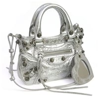 BALENCIAGA Nano Cagole Shoulder Bag Leather Metallic Silver＃19476