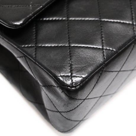 CHANEL Classic 23 Medium Double Flap Bag Quilted Lambskin Black ＃74958