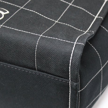 CHANEL Medium Deauville Tote Bag Square Stitch Cotton Canvas Black #74406