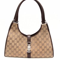GUCCI Medium Jackie Bardot Hobo Bag GG Canvas Leather Beige #75171
