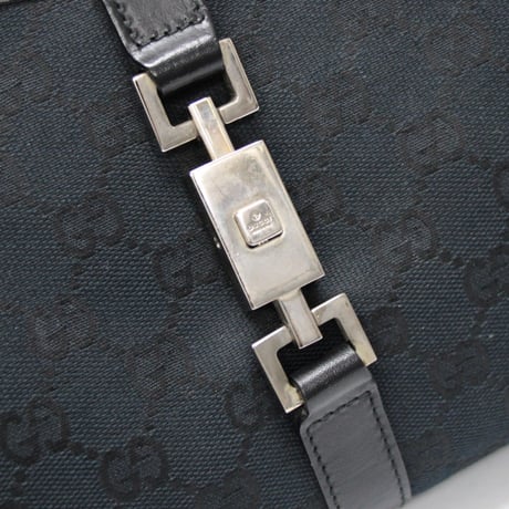GUCCI Medium Jackie Bardot Hobo Bag GG Canvas Leather Black #74585