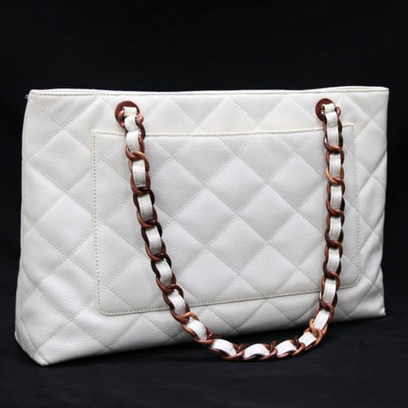 CHANEL Shopping Tote Bag with Plastic Chain Quilted Caviar White #75287