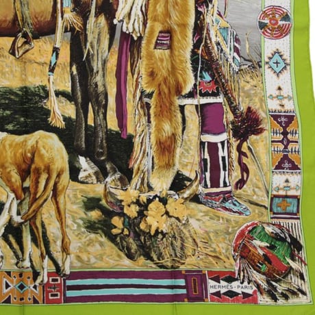 HERMES Carre 90 Silk 100% Scarf Stole "Les Cheyennes" #74822