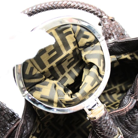 FENDI Spy Handbag Nappa Leather Zucca Canvas ＃75129