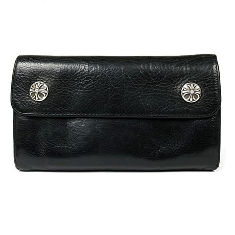 Chrome Hearts Wave Wallet Cross Button Black Heavy Leather #103185