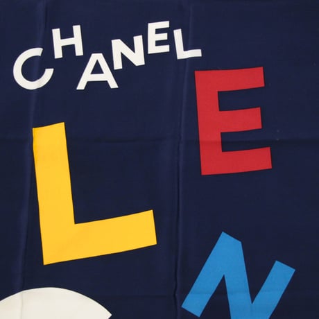 CHANEL Vintage Silk 100% Scarf Stole Navy #72488