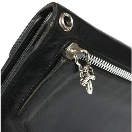Chrome Hearts Wave Wallet Cross Button Black Heavy Leather #103185