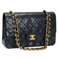 CHANEL Classic 25 Medium Double Flap Bag Quilted Lambskin Black ＃74606