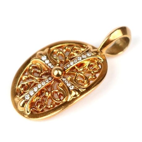 Chrome Hearts 22K Classic Oval Cross Pave Diamond Pendant #103613