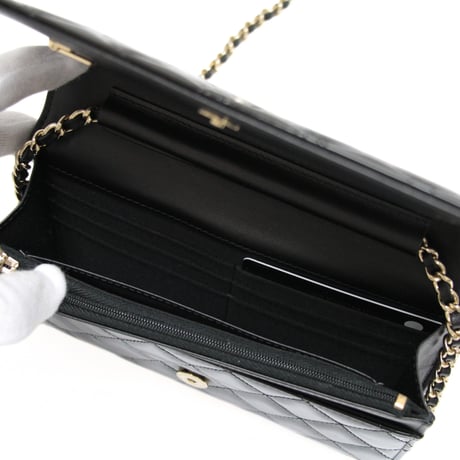 CHANEL Wallet on Chain Bag Quilted Patent Black #74436