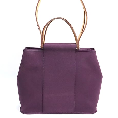 HERMES Cabag PM Shoulder Bag Toile O Leather Purple ＃18574
