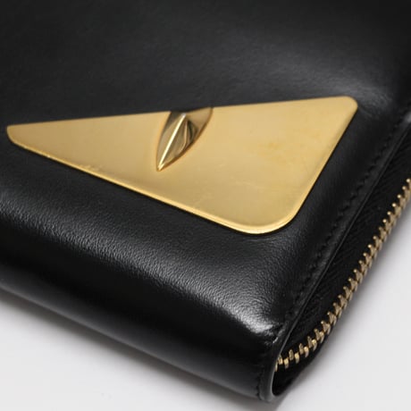 FENDI Monster Eyes Zip-around Wallet Leather Black #75004