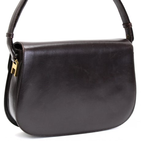 CELINE Horse Carriage Hardware Flap Sholuder Bag Leather Dark Brown #74802
