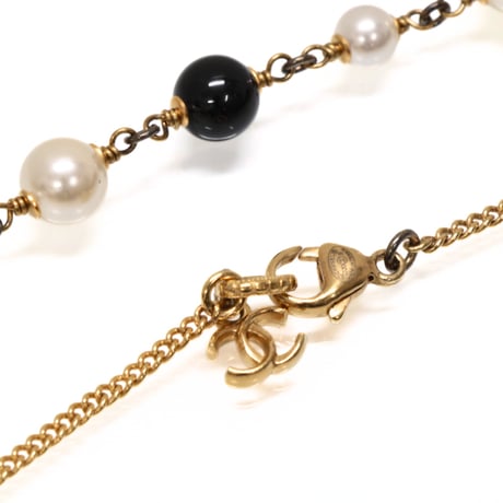 CHANEL Ball Pendant Necklace Faux Pearl Crystal Gold-toned D20B #74842