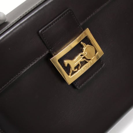 CELINE Horse Carriage Hardware Vanity Bag Leather Dark Brown #74335