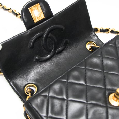 CHANEL Mini Square Flap Bag Quilted Lambskin Black #75023