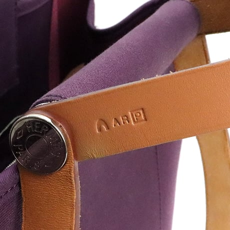 HERMES Cabag PM Shoulder Bag Toile O Leather Purple ＃18574