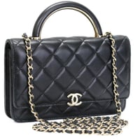 CHANEL Top Handle Flap Wallet on Chain Quilted Lambskin Black #74834