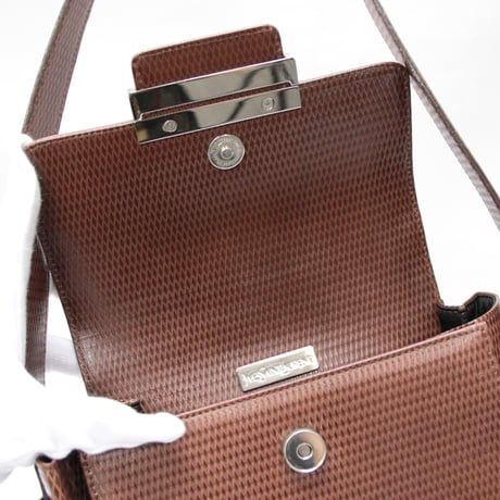 YVES SAINT LAURENT Vintage Flap Shoulder Bag Embossed Leather Brown #75177