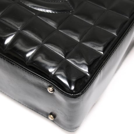 CHANEL Chocolate Bar Tote Bag Patent Black #74965