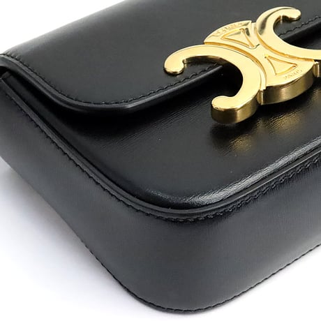 CELINE Mini Claude Shoulder Bag Shiny Calfskin Black #19070