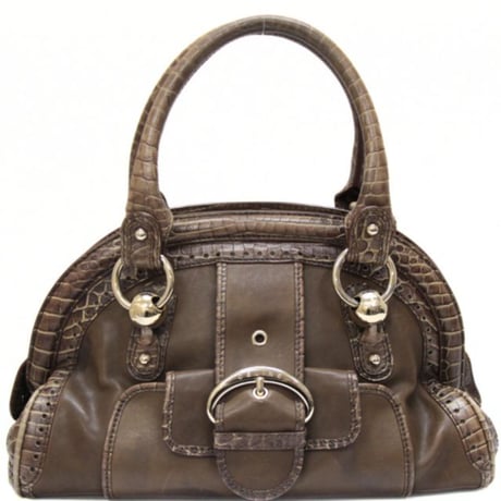 CELINE Bisbille Satchel Bag Crocodile Embossed Leather Light Brown #73940