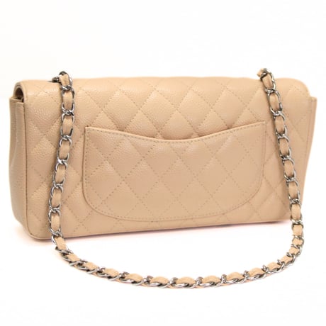 CHANEL East West Flap Bag Quilted Caviar Beige ＃73023