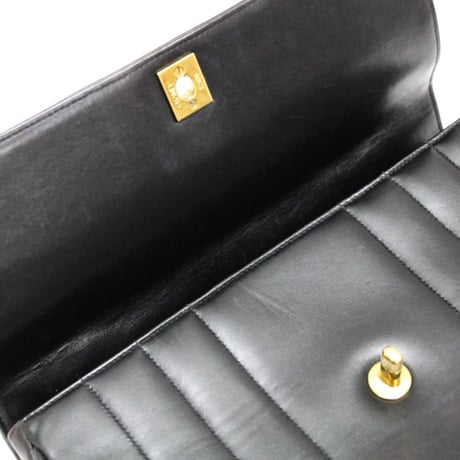 CHANEL Mademoiselle Top Handle Flap Bag Quilted Lambskin Black #74646