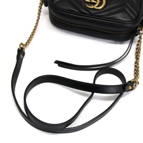 GUCCI Small GG Marmont Camera Bag Quilted Leather Black #74262