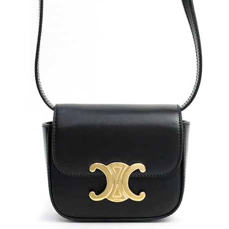CELINE Mini Claude Shoulder Bag Shiny Calfskin Black #19070