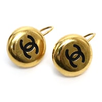 CHANEL CC Logo Pierced Earrings Gold-toned 96A #18248