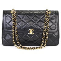 CHANEL Paris Limited Edition Medium Double Flap Bag Quilted Lambskin Black ＃68833