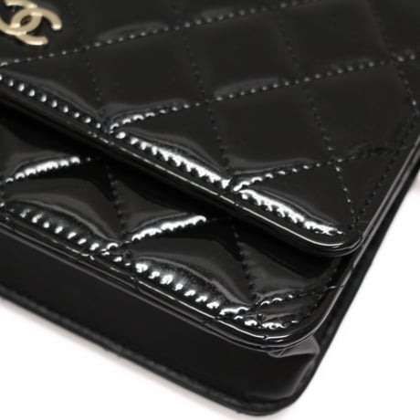 CHANEL Wallet on Chain Bag Quilted Patent Black #74436
