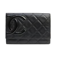 CHANEL Cambon Ligne Bifold Wallet Quilted Leather Black #19207