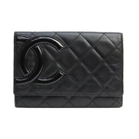 CHANEL Cambon Ligne Bifold Wallet Quilted Leather Black #19207