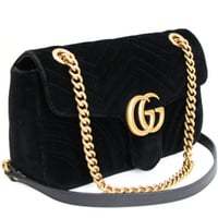 GUCCI Medium GG Marmont Flap Bag Quilted Velvet Black #73397