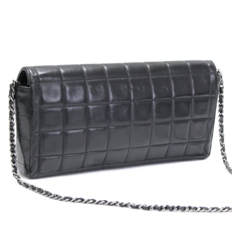 CHANEL Chocolate Bar East West Flap Bag Quilted Lambskin Black ＃75022