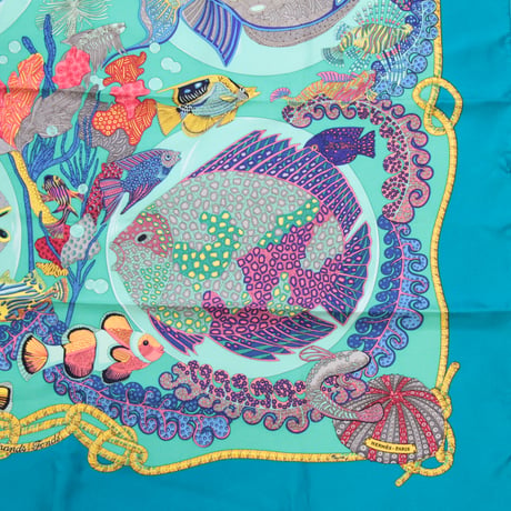 HERMES Carre 90 Silk 100% Scarf Stole ”Grands Fonds” #74083