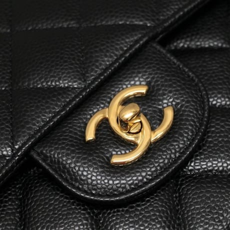 CHANEL Classic 30 Jumbo Double Flap Bag Quilted Caviar Black ＃73939