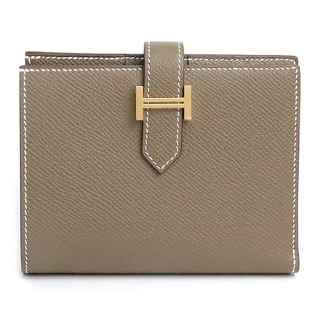 HERMES Bearn Compact Wallet Veau Epsom Leather Etoupe #19316