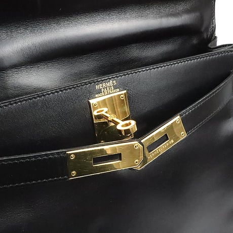 HERMES Retourne Kelly 28 Handbag Boxcalf Leather Black ＃19303