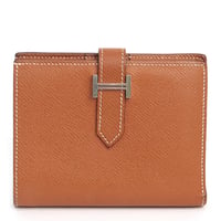 HERMES Bearn Compact Wallet Epsom Leather Cognac #19413