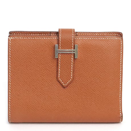 HERMES Bearn Compact Wallet Epsom Leather Cognac #19413