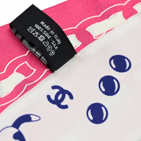 CHANEL Silk 100% Twilly Scarf Pink/White #74631