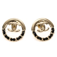 CHANEL CC Logo Woven Pierced Earrings Gold-toned B22P #74089