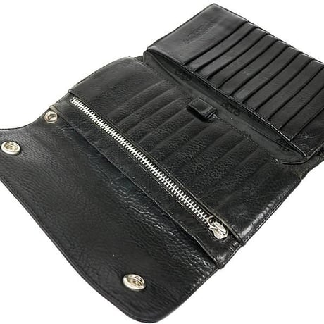 Chrome Hearts Wave Wallet Cross Button Black Heavy Leather #103185