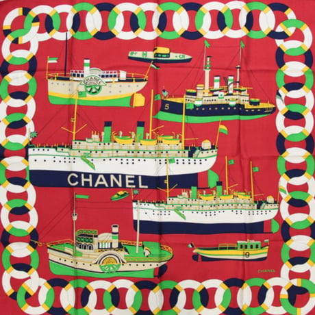 CHANEL Vintage Silk 100% Scarf Stole Red #72493
