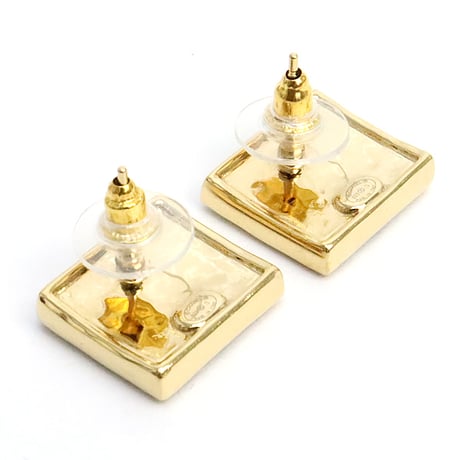 CHANEL CC Logo Square Pierced Earrings Gold-toned B23S  #19213